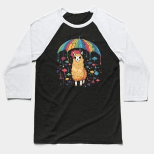 Alpaca Rainy Day With Umbrella Baseball T-Shirt